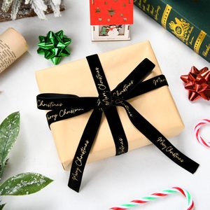 Custom <b>Gold</b> Foil 3d Embossed Printed Gift Polyester Satin <b>Ribbon</b> with Logo Gift Packaging <b>Ribbon</b> Embossed logo <b>Ribbon</b> - Product Image 3