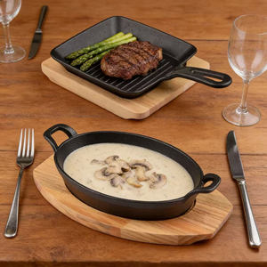 Poêle de cuisine professionnelle en fonte noir mat, mini poêle à fajitas avec base en bois - Product Image 6
