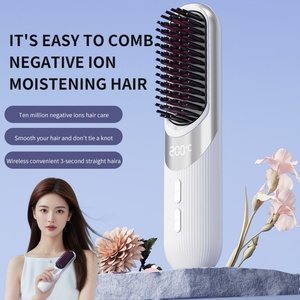 Negative Ion Hair Straightener <b>Comb</b> Hair Straightener 2 In1 Professional Quick Heated Electric Hot <b>Comb</b> Hair Straightener Brush - Product Image 2