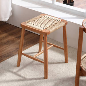 Cherry Wood Rope Woven <b>Stool</b> Handmade Dressing Chair Home Use Simple Design - Product Image 1