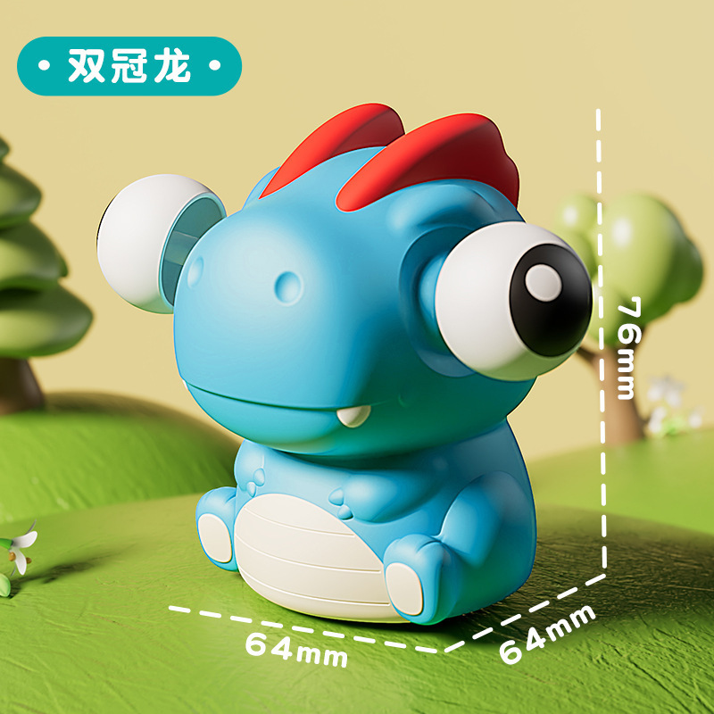 Jouet squishy dinosaure-dragon bleu à double couronne