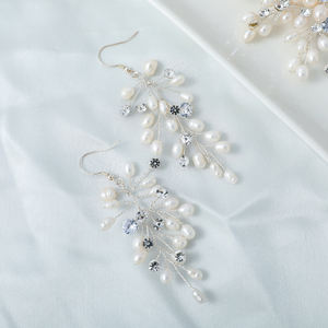 Moda tatlısu inci fantezi gelin bilezik aksesuarları balo kristal küpe kadınlar düğün Wedding seti - Product Image 3