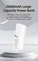 Batterie externe portable haute capacité 20000 mAh avec affichage LED, charge rapide 22,5 W QC PD, entrée Micro USB Type-C, compacte, pour utilisation en extérieur