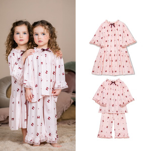 <span class=keywords><strong>Pigiama</strong></span> da ragazza a manica lunga in cotone con fiocchi vestiti casa traspiranti per la primavera autunno tuta da bambino 2 pezzi per bambini - Product Image 2