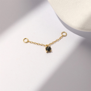 Colgante de Plata de Ley S925 con un Solo Diamante y Cadena con Piedra de Cuarzo Rutilado Negro Natural para Perforación de Cartílago - Product Image 3