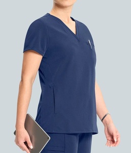 Women Scrub Uniform Set Smooth Fabric Short Sleeve Top Relaxed Straight Pants <strong>Doctors</strong> and Nurses Wrinkle-Resistant - Product Image 1
