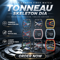 Montre automatique ultra-fine de haute qualité 6702, boîtier en fibre de carbone TPT, montre squelette mécanique tendance de luxe pour homme