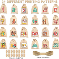 Sacs en toile de jute à cordon avec impression de chiffres de Noël, pochettes en jute pour calendrier de l'avent, pour bonbons, chocolats, cadeaux