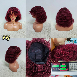 Khuyến mãi $29 ngắn xoăn <span class=keywords><strong>Bob</strong></span> tóc giả tóc con người với <span class=keywords><strong>bangs</strong></span> sóng nước đầy đủ máy làm tóc giả Remy nổi bật màu tóc giả cho phụ nữ - Product Image 3