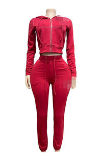 เสื้อครอปฮู้ดดี้ผู้หญิงแบบมีเชือกผูกเอว แต่งผ้าแบบแพทช์เวิร์ค พร้อมกางเกงขายาว ชุดเซ็ตสองชิ้น - Product Image 5