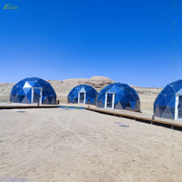 Tenda kubah Geodesic kaca tahan UV Rumah kubah kaca Tempered berongga untuk Glamping situs dan Resor Mewah