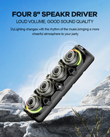 Altavoces Portátiles Dobles de 8 Pulgadas*4 para Fiestas, Iluminación LED RGB, USB, FM, AUX, TWS, Funciones de Karaoke para Exteriores, Gran Potencia