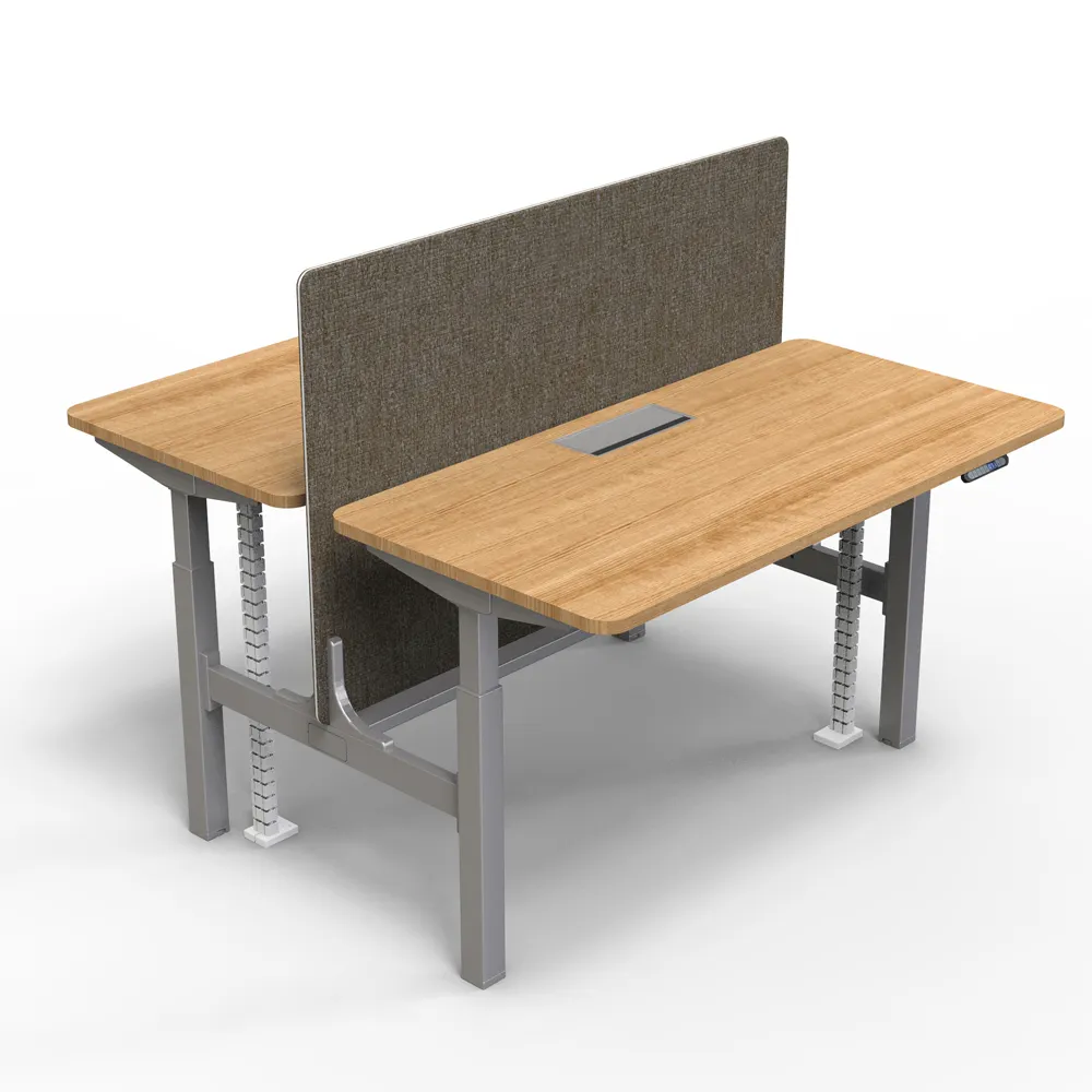 QS-AD08 Lineaire Elektrische Zitten Aan T Bureau Rechte Lineaire Hoogte Verstelbare Workstation Met Akoestische Screen Privacy Panel