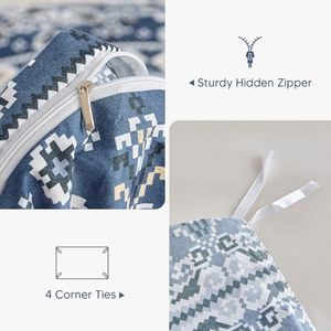 Boho màu xanh <span class=keywords><strong>Comforter</strong></span> bìa trắng hình học hoa in Duvet Bộ 3 miếng mềm chải sợi nhỏ bộ đồ giường thiết lập với dây kéo quan hệ - Product Image 4