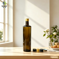 Bouteille vide en verre ambré transparent pour huile d'olive 750ml 1000ml, récipient en verre brun à col fileté pour huile d'olive, condiment liquide