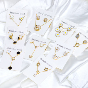 Conjunto de aretes y collar de acero inoxidable con diseño de estrella, joyería de moda para mujer, para fiestas. - Product Image 1