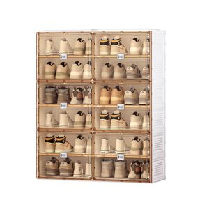 Portable Eco-Friendly Folding Square Shoe Rack Organizer for Closet Entryway Large <strong>Plastic</strong> Storage <strong>Bins</strong> <strong>Lids</strong> 10 Tiers 40 Pairs - Product Image 1