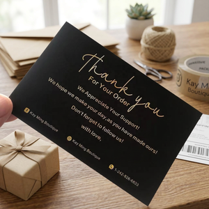 Tarjetas de Visita Negras Personalizadas, Impresas en Serigrafía, Papel de Arte, Logotipo en Lámina Plateada, Tarjeta de Agradecimiento por Pedido para Tienda en Línea - Product Image 6
