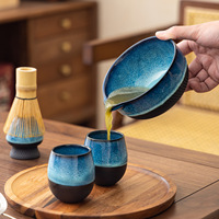Accessoires pour matcha, ensemble de matcha en céramique, ensemble de voyage portable en céramique, ensemble de 9 pièces, tasse à matcha, fouet à matcha en bambou