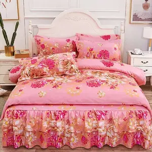 Salida de fábrica china 100% algodón 4 piezas juego de falda de cama de diseñador con juego de funda nórdica tamaño king para dormitorio - Product Image 1