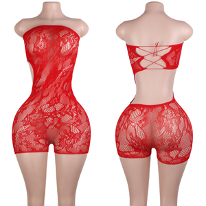 Mono de malla elástico con tiras, estilo lencería sexy, para salón de baile, disfraz de stripper, ropa atrevida de diseñador para escenario, con estampado flocado - Product Image 2