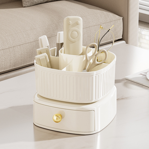 Caja de almacenamiento de cosméticos de plástico de estilo lujoso y ligero Simple de gran capacidad, estante de almacenamiento de cosméticos giratorio de doble capa - Product Image 2