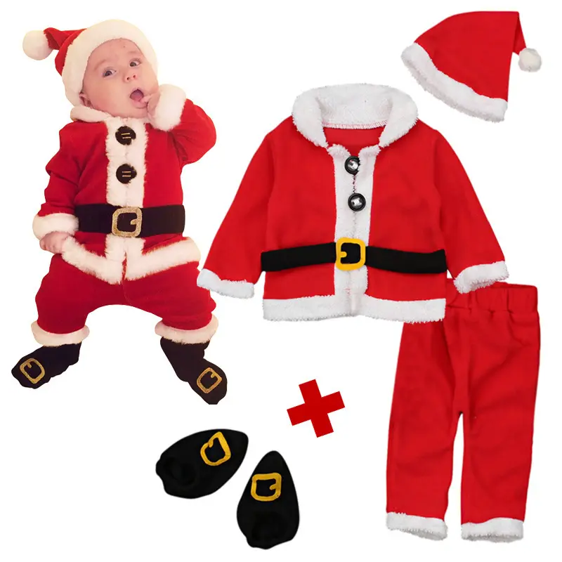 Long sleeve Santa Claus dress up four pieces Christmas Clothes For Kids Baby Christmas Clothes