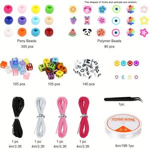 Kit de fabrication de bracelets colorés avec perles lettres, breloques fleurs et fruits, cordon élastique, ensemble de bijoux DIY - Product Image 3