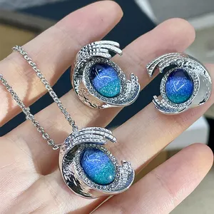 Perhiasan mode keluaran baru 2023 kalung hati laut gradien biru Islandia abad pertengahan set perhiasan choker untuk wanita