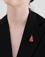 Broche Gourde Rouge Dorée Émail Floral Micro-Pavé Zircon Épingle de Revers pour Femme