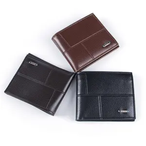 Yüksek kalite pu deri özel Logo cüzdan RFID engelleme deri erkek çift kat cüzdan