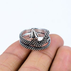 Anillos de serpiente oxidados de plata de ley 925, anillos bohemios para joyería de diseño unisex. - Product Image 3