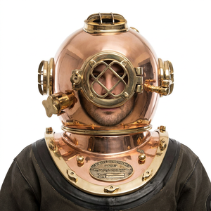 U.S. Navy Diving Helmet Antique Copper Brass Polished Round Metal Vintage Collectible Artifact - Product Image 1