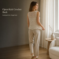 Gilet en crochet personnalisé OEM ODM pour femme, sans manches, tricoté, avec dentelle florale, perles, ourlet à franges, ajouré, pour le bureau et les trajets quotidiens