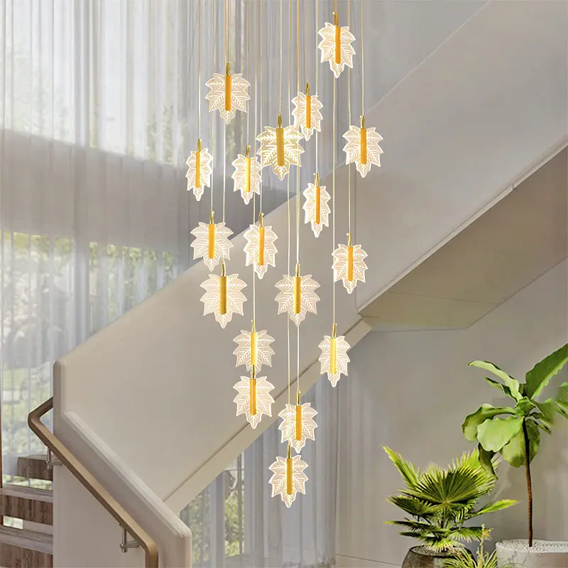 Arce moderno acrílico hoja colgante escaleras luz Villa Hotel candelabro iluminación de lujo para sala de estar dormitorio