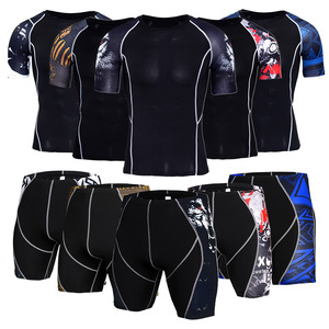 Ensemble de fitness d'été XL pour homme Collants de sport légers et respirants à séchage rapide Manches courtes Imprimé Fighting <span class=keywords><strong>Yoga</strong></span> Adultes - Product Image 1
