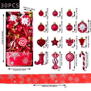 Ornamen Natal Premium 30 Buah Set Dekorasi Bola Bentuk Campuran dengan Pita Motif Kepingan Salju - Product Image 4