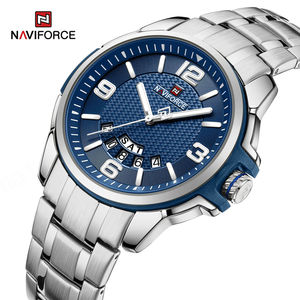 Montre NAVIFORCE 9215 pour homme, argent et bleu, quartz, acier inoxydable, étanche, affichage du calendrier et de la semaine - Product Image 3
