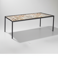 Table de salle à manger de style tropical d'Asie du Sud-Est, stable, pour hôtel et restaurant, avec structure en acier inoxydable et plateau en carreaux de céramique