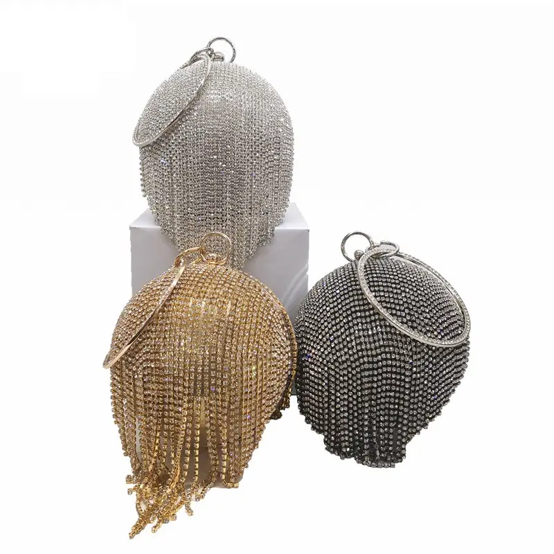 Low Moq ladies round ball gold glitter crystal luxury hand purse diamond rhinestone woman clutch bag evening bags for women