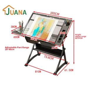 Art Work Station Tempered Glass Drafting Table Multifunction Adjustable Drawing Table With Scale Holder