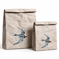 Sac à déjeuner en papier kraft lavable, pochette de rangement alimentaire à fermeture enroulable, motif d'oiseaux imprimé, sac organisateur réutilisable pour pique-nique, bureau, voyage