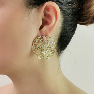 European American Metal Circular Earrings Women Retro Design Handmade Mesh Weaving <strong>Gold</strong> Plated Drop Earrings Accessories - Product Image 3
