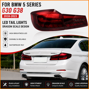 Feux arrière OLED à effet écailles <span class=keywords><strong>de</strong></span> dragon rouge fumé pour BMW Série 5 G30 G38 2018-2020, entièrement LED, Plug & Play, sans avertissement sonore - Product Image 2