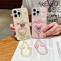 Coque antichoc IMD 3D en forme de cœur avec support et lanière perlée motif papillon pour A15/A16/A14/A13/A05s – Vente en gros