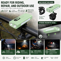 Lampe de vélo LED rechargeable étanche IP44 Z838 verte en ABS, avec fonction Power Bank et chargement Type-C, 500LM, modes Haute/Basse/Flash, idéale pour le camping
