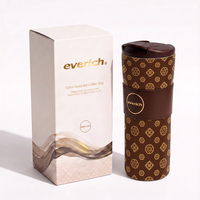 Mug à café isotherme à double paroi de 520 ml, gobelet en acier inoxydable avec manchon en cuir et couvercle à rabat, logo personnalisé pour cadeau