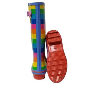 여성용 스트라이프 프린트 경량 고무 장화 방수 웰링턴 부츠 미끄럼 방지 에버그린 디자인 - Product Image 4