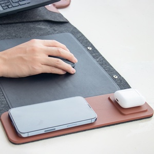 Tragbare Filz-Leder Magnetische Laptop-Hülle Kabelloses Ladegerät Schnellladung LED-Anzeige Mauspad Schreibtisch-Ladematte Reise - Product Image 2