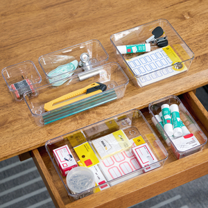 16 Pack Clear <b>Plastic</b> <b>Drawer</b> Organizer Trays Eco-Friendly <b>Storage</b> Bins for Kitchen Bathroom Makeup & Office Supplies - Product Image 2